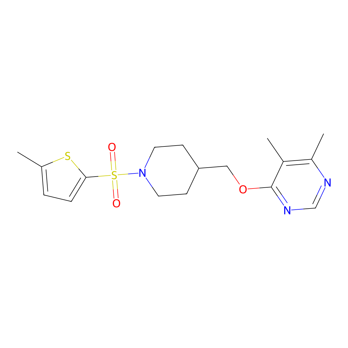 4,5-Dimethyl-6-((1-((5-methylthiophen-2-yl)sulfonyl)piperidin-4-yl)methoxy)pyrimidine molecular structure, CAS 2320666-76-8