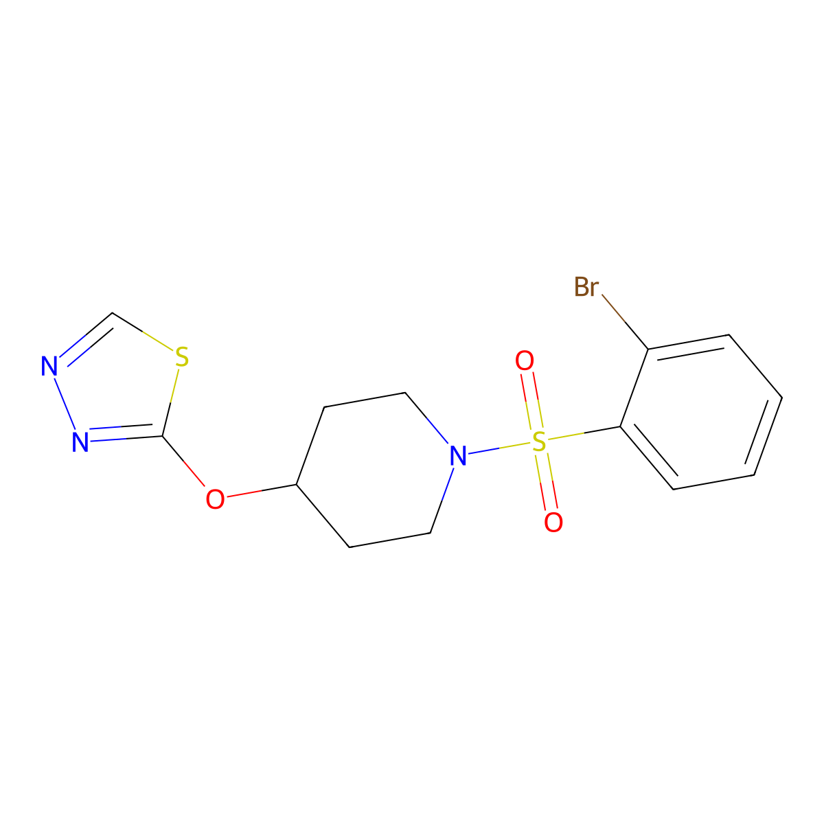 1-(2-Bromobenzenesulfonyl)-4-(1,3,4-thiadiazol-2-yloxy)piperidine molecular structure, CAS 2320666-88-2