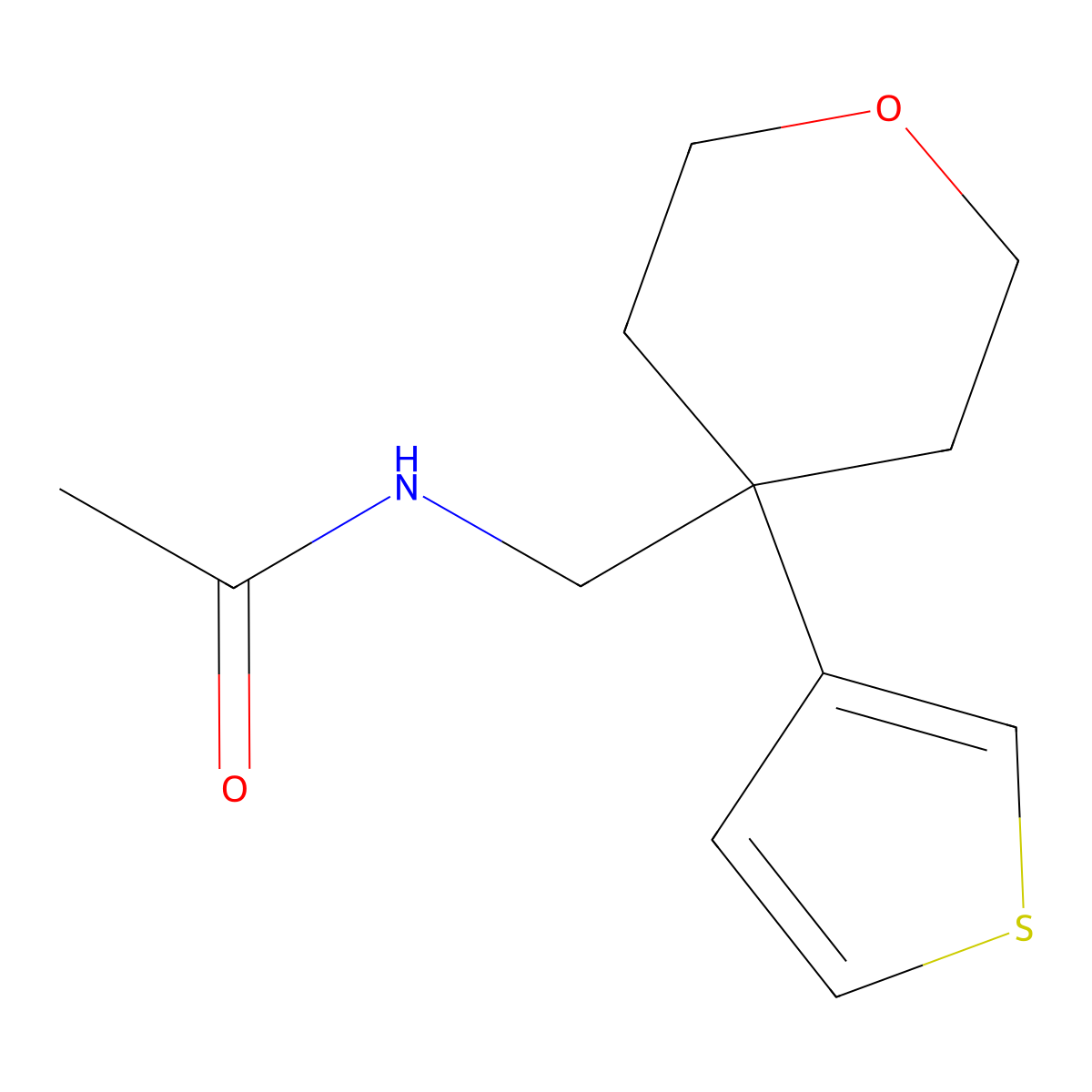 N-{[4-(thiophen-3-yl)oxan-4-yl]methyl}acetamide molecular structure, CAS 2320667-09-0