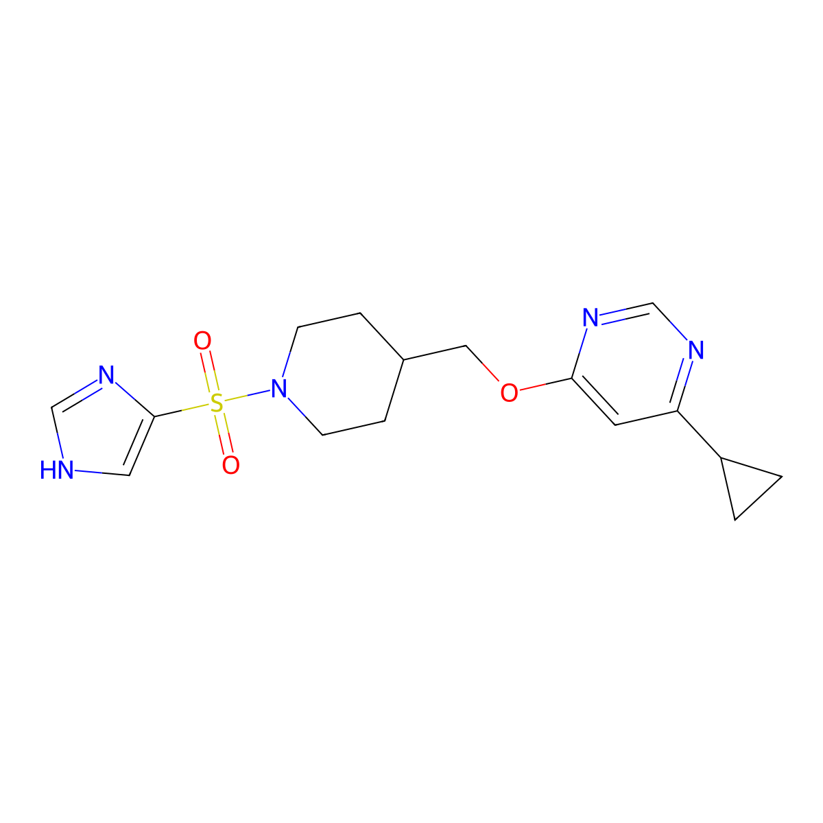 4-cyclopropyl-6-{[1-(1H-imidazole-4-sulfonyl)piperidin-4-yl]methoxy}pyrimidine molecular structure, CAS 2320667-27-2