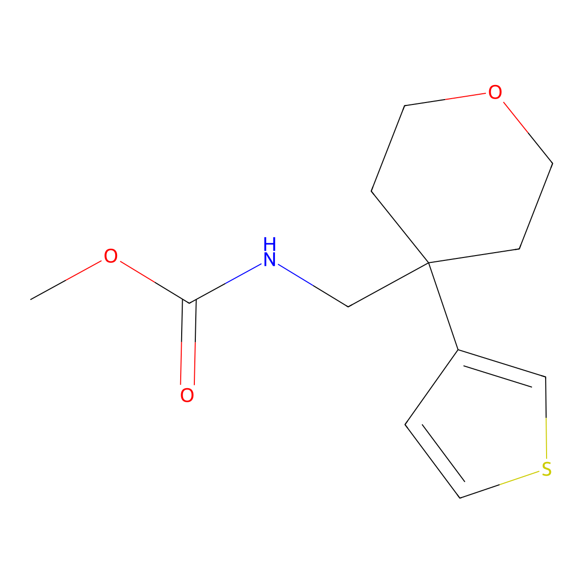 methyl N-{[4-(thiophen-3-yl)oxan-4-yl]methyl}carbamate molecular structure, CAS 2320667-49-8
