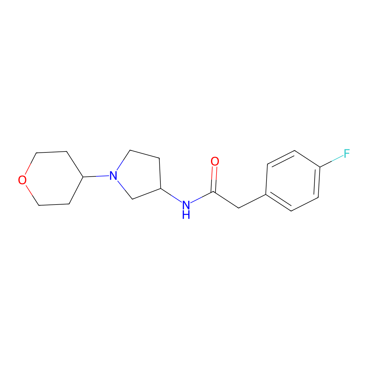 2-(4-fluorophenyl)-N-[1-(oxan-4-yl)pyrrolidin-3-yl]acetamide molecular structure, CAS 2320667-60-3