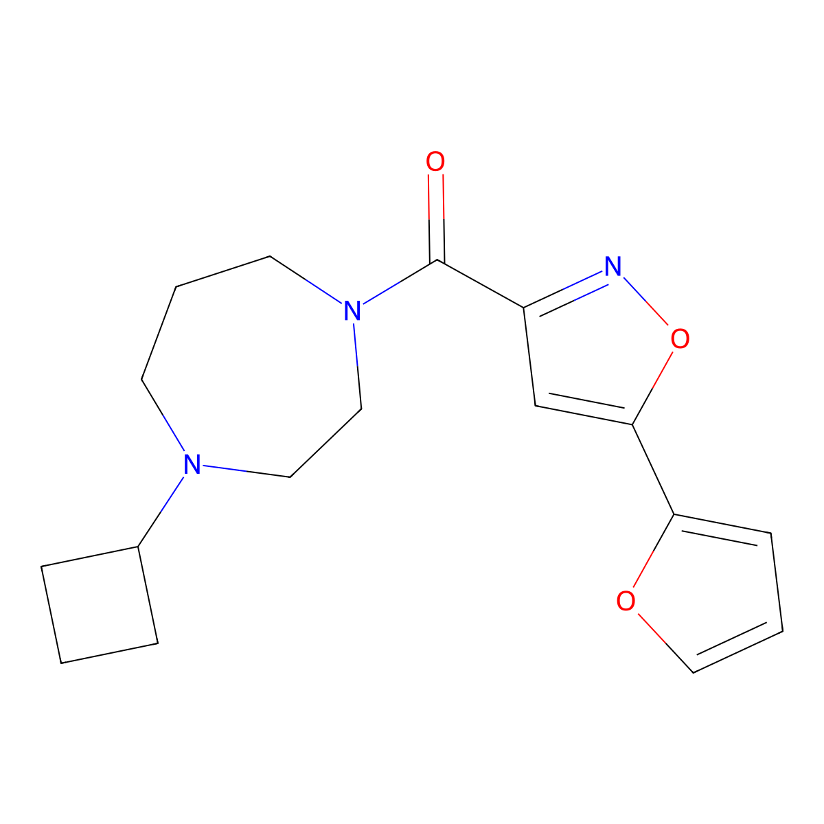 (4-Cyclobutyl-1,4-diazepan-1-yl)(5-(furan-2-yl)isoxazol-3-yl)methanone molecular structure, CAS 2320667-77-2