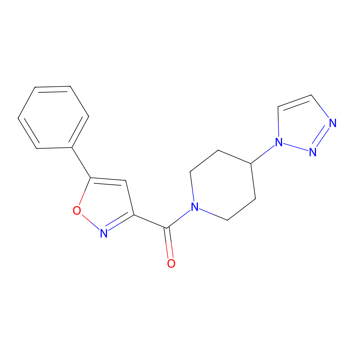 (4-(1H-1,2,3-triazol-1-yl)piperidin-1-yl)(5-phenylisoxazol-3-yl)methanone molecular structure, CAS 2320667-93-2