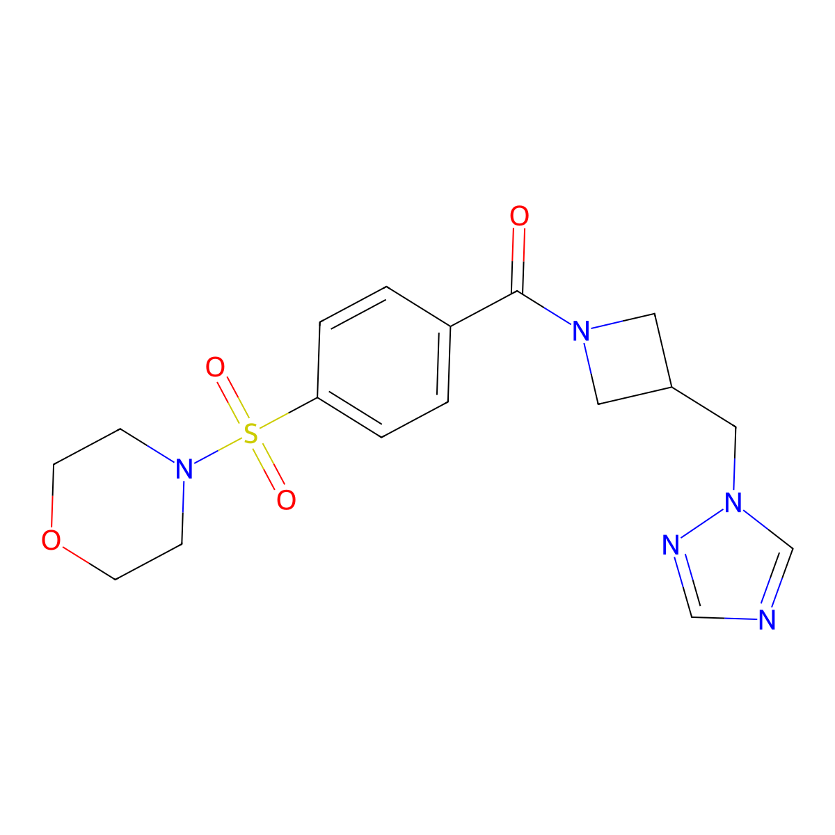 4-(4-{3-[(1H-1,2,4-triazol-1-yl)methyl]azetidine-1-carbonyl}benzenesulfonyl)morpholine molecular structure, CAS 2320668-20-8