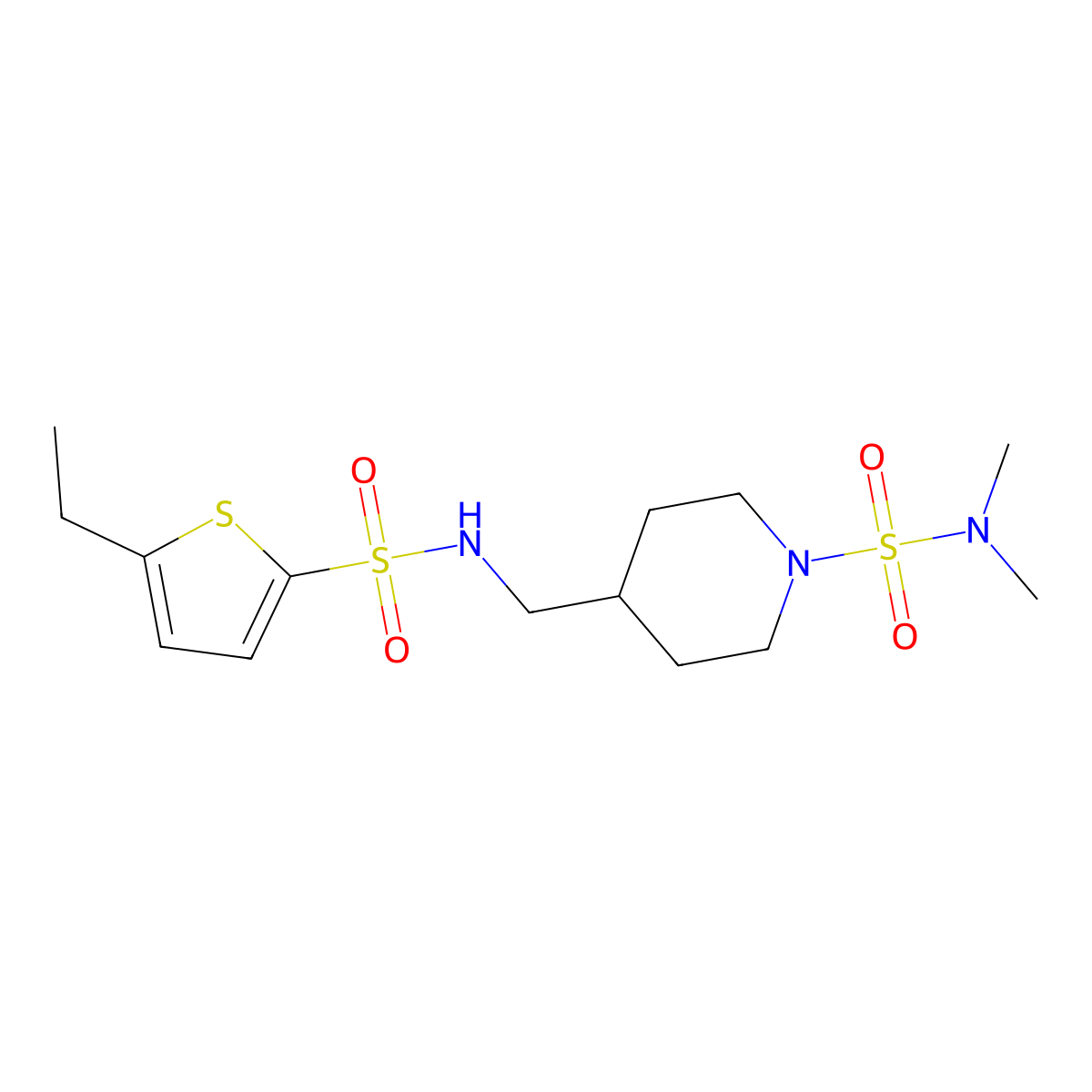 4-(((5-ethylthiophene)-2-sulfonamido)methyl)-N,N-dimethylpiperidine-1-sulfonamide molecular structure, CAS 2320668-27-5