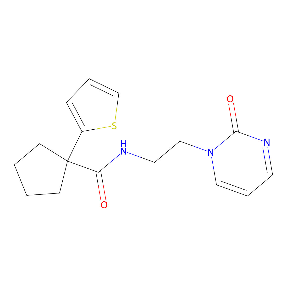 N-[2-(2-oxo-1,2-dihydropyrimidin-1-yl)ethyl]-1-(thiophen-2-yl)cyclopentane-1-carboxamide molecular structure, CAS 2320668-78-6