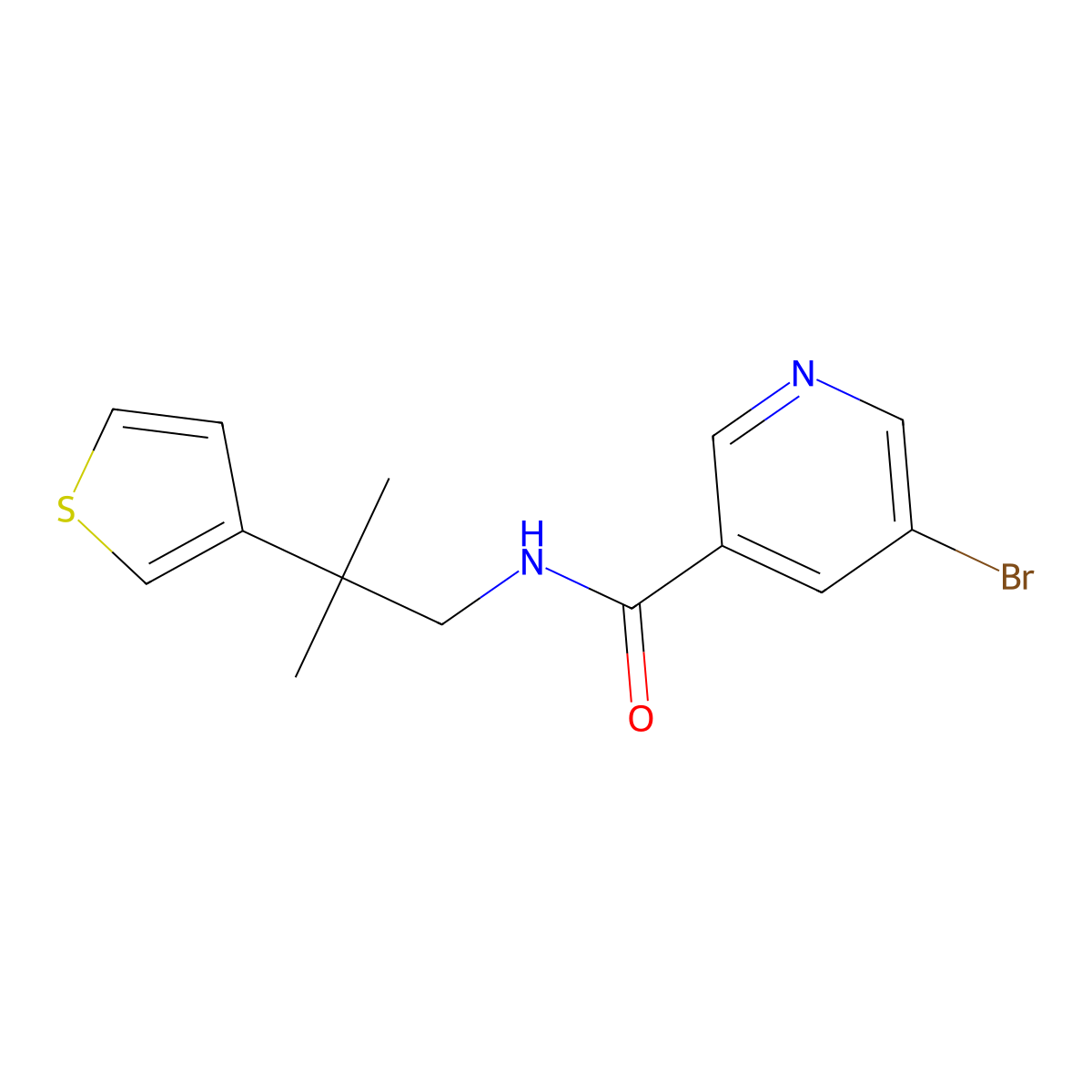 5-bromo-N-(2-methyl-2-(thiophen-3-yl)propyl)nicotinamide molecular structure, CAS 2320669-00-7