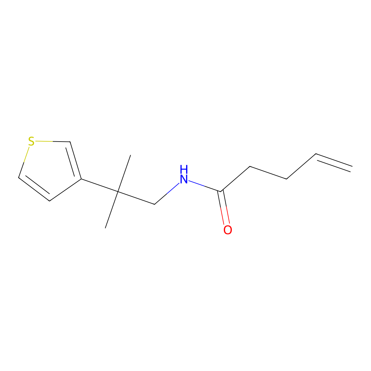 N-(2-methyl-2-(thiophen-3-yl)propyl)pent-4-enamide molecular structure, CAS 2320669-07-4
