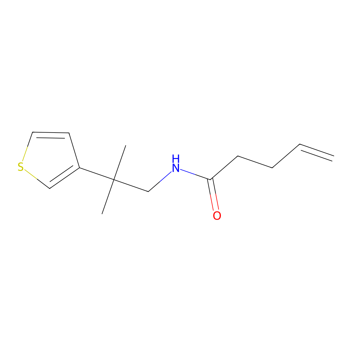 N-(2-methyl-2-(thiophen-3-yl)propyl)pent-4-enamide molecular structure, CAS 2320669-07-4