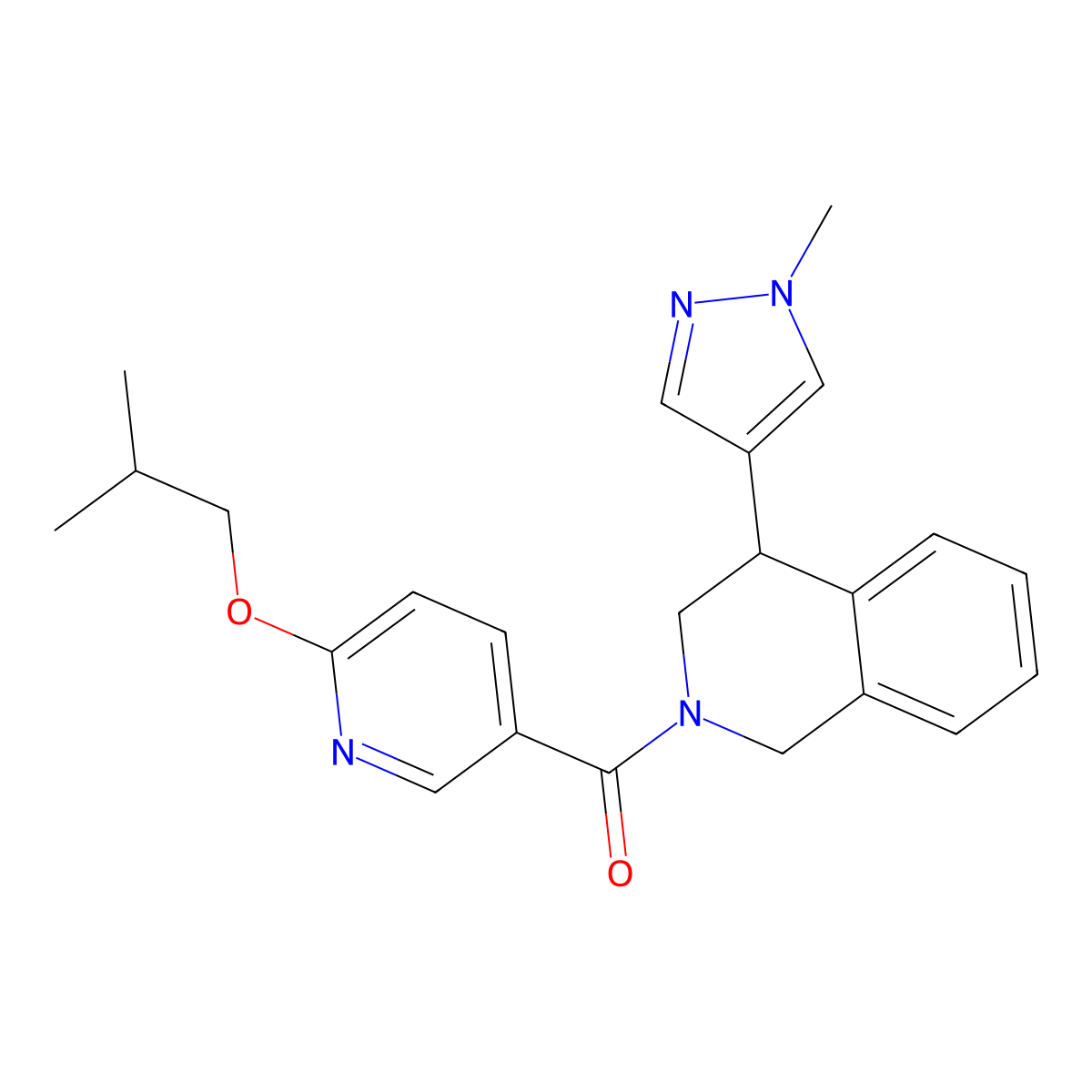 (6-isobutoxypyridin-3-yl)(4-(1-methyl-1H-pyrazol-4-yl)-3,4-dihydroisoquinolin-2(1H)-yl)methanone molecular structure, CAS 2320669-57-4