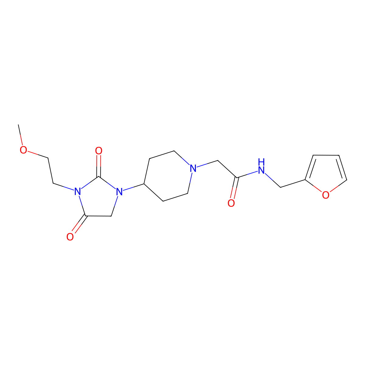 N-[(furan-2-yl)methyl]-2-{4-[3-(2-methoxyethyl)-2,4-dioxoimidazolidin-1-yl]piperidin-1-yl}acetamide molecular structure, CAS 2320669-64-3