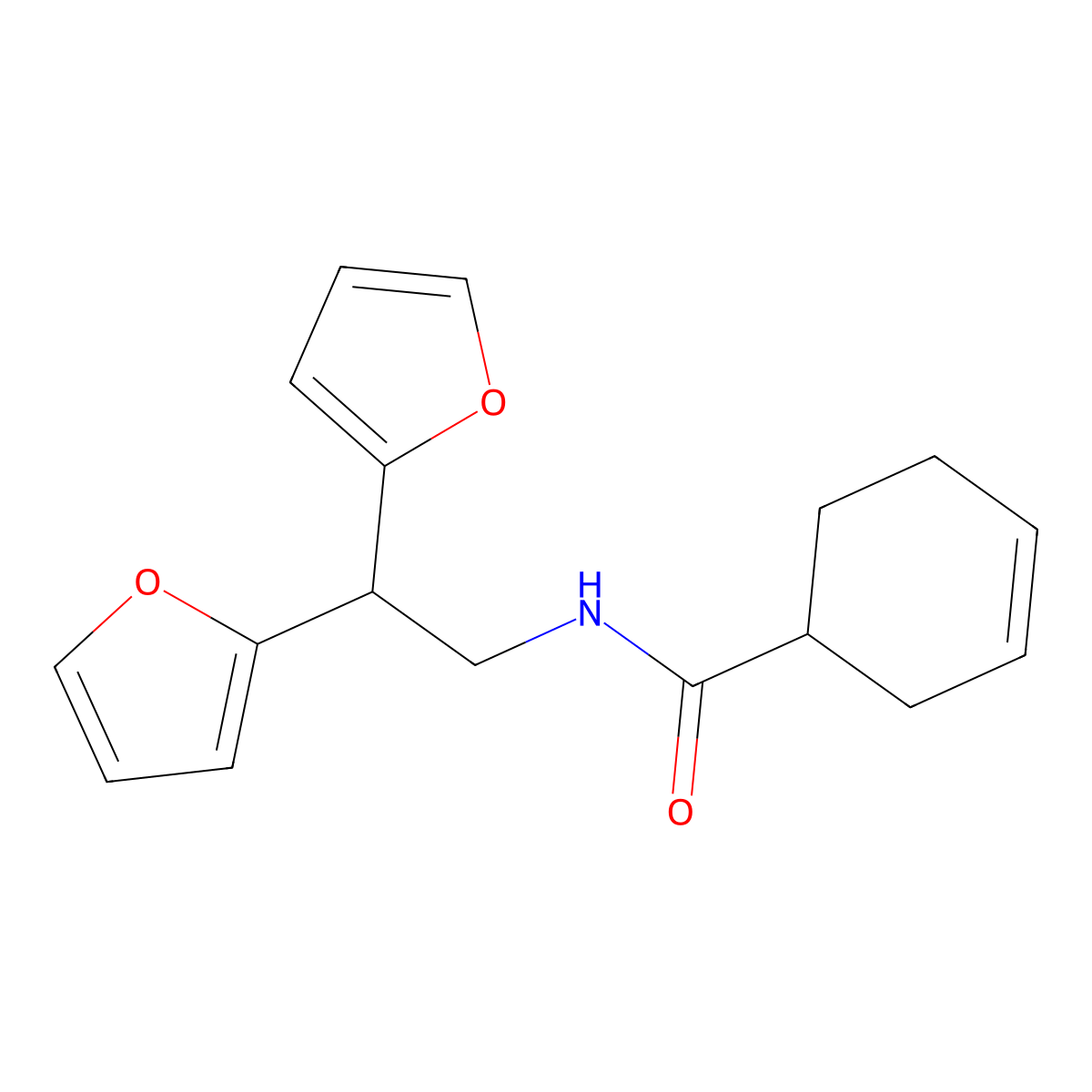 N-[2,2-bis(furan-2-yl)ethyl]cyclohex-3-ene-1-carboxamide molecular structure, CAS 2320669-95-0