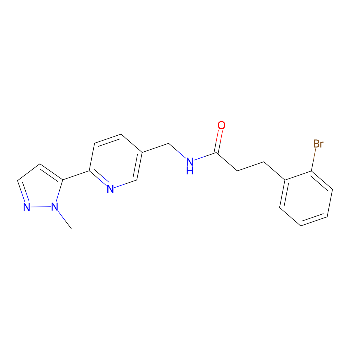 3-(2-bromophenyl)-N-((6-(1-methyl-1H-pyrazol-5-yl)pyridin-3-yl)methyl)propanamide molecular structure, CAS 2320670-03-7