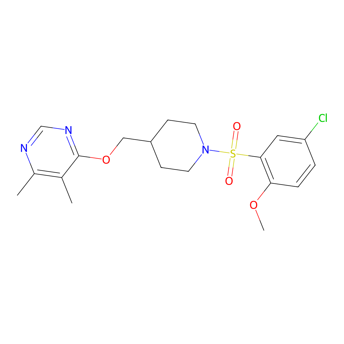 4-{[1-(5-Chloro-2-methoxybenzenesulfonyl)piperidin-4-yl]methoxy}-5,6-dimethylpyrimidine molecular structure, CAS 2320670-10-6