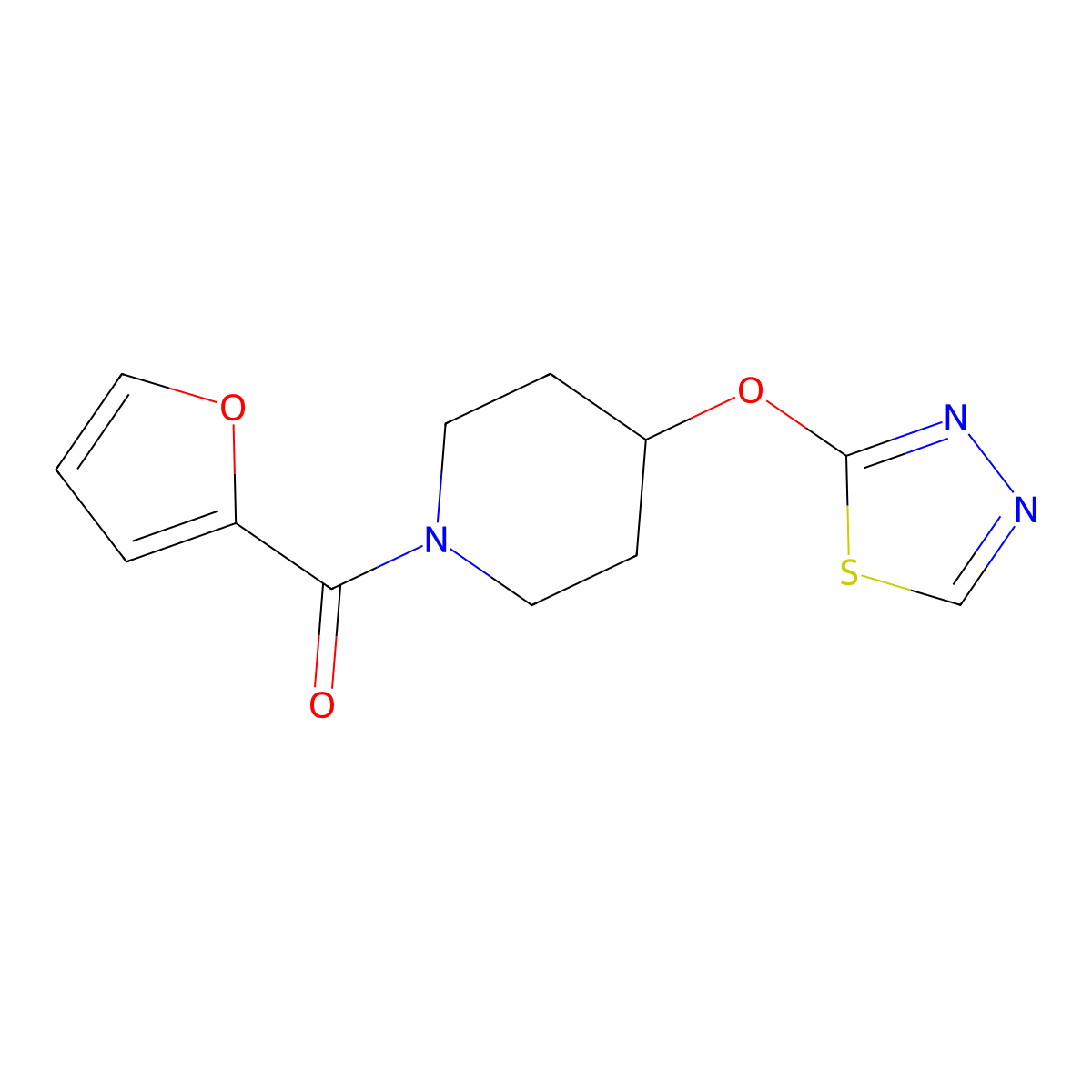 1-(Furan-2-carbonyl)-4-(1,3,4-thiadiazol-2-yloxy)piperidine molecular structure, CAS 2320670-22-0