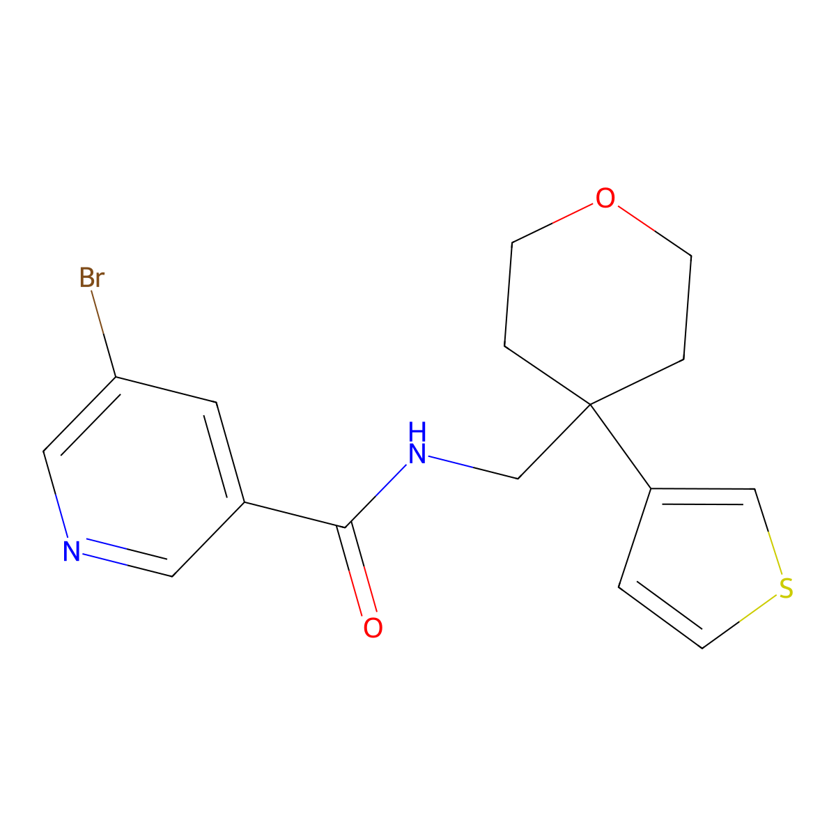5-bromo-N-{[4-(thiophen-3-yl)oxan-4-yl]methyl}pyridine-3-carboxamide molecular structure, CAS 2320670-34-4