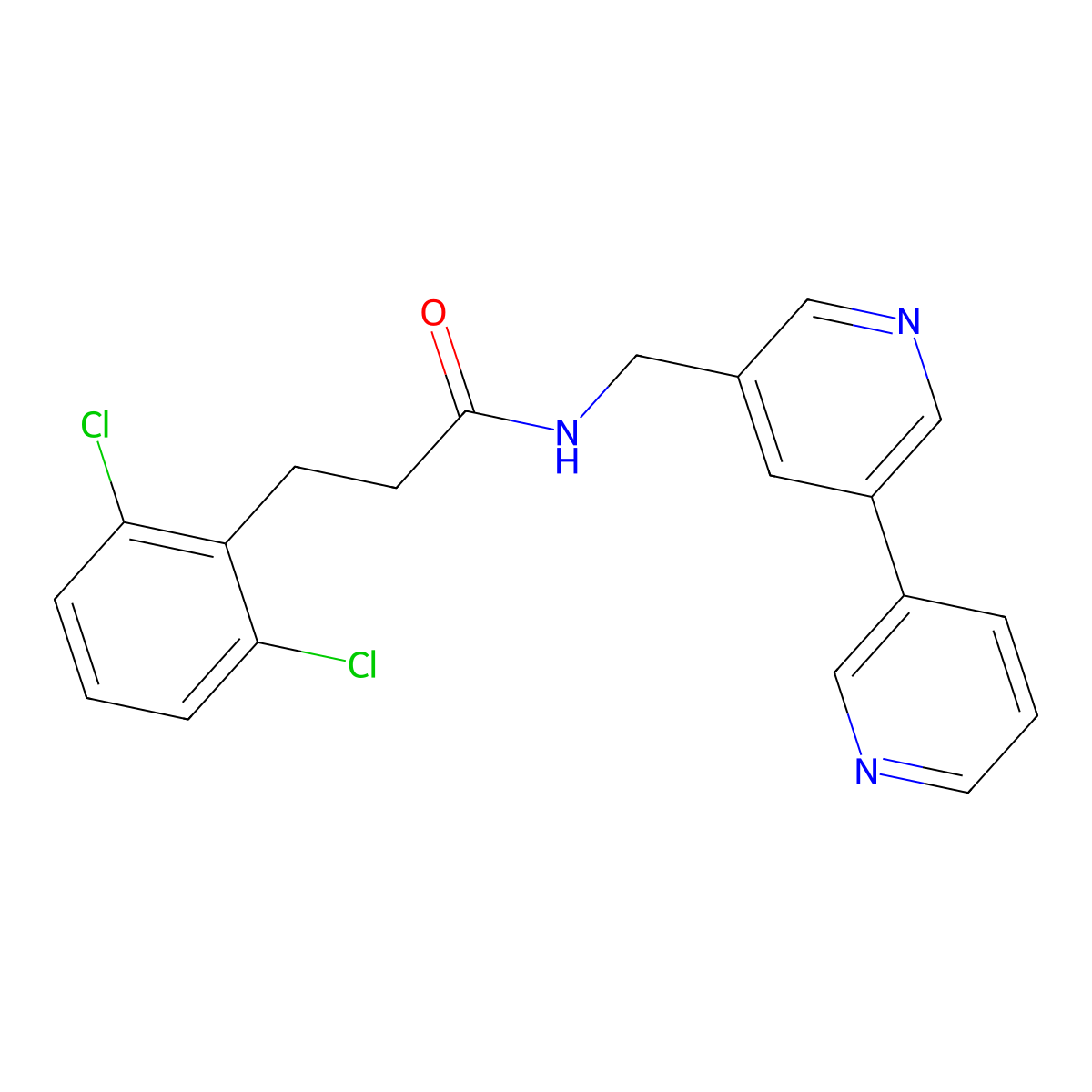 N-({[3,3'-bipyridine]-5-yl}methyl)-3-(2,6-dichlorophenyl)propanamide molecular structure, CAS 2320670-59-3