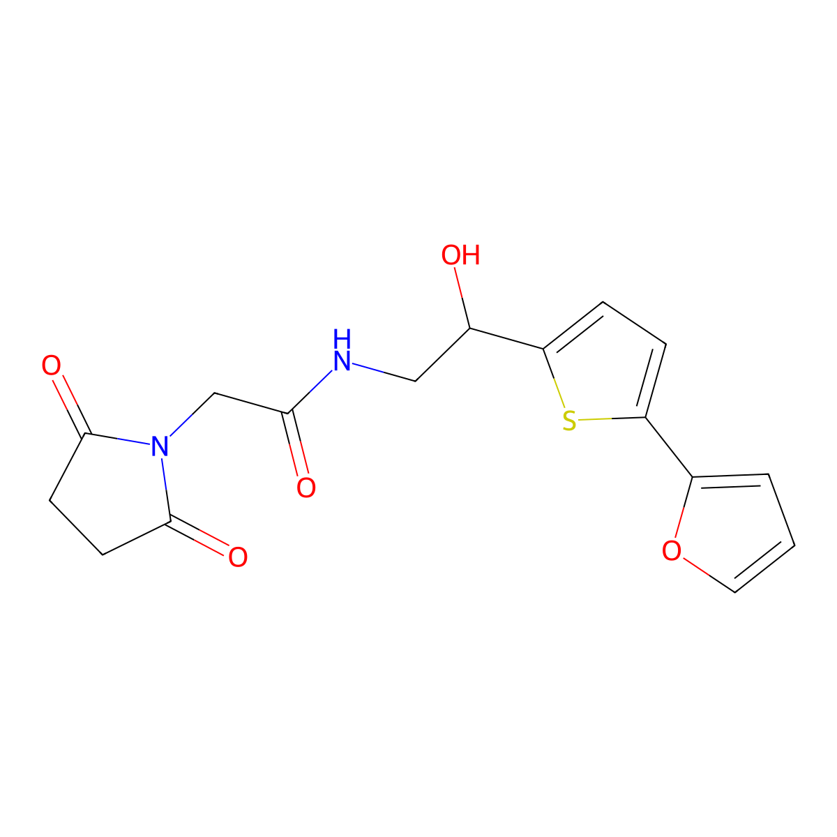 2-(2,5-dioxopyrrolidin-1-yl)-N-{2-[5-(furan-2-yl)thiophen-2-yl]-2-hydroxyethyl}acetamide molecular structure, CAS 2320670-86-6