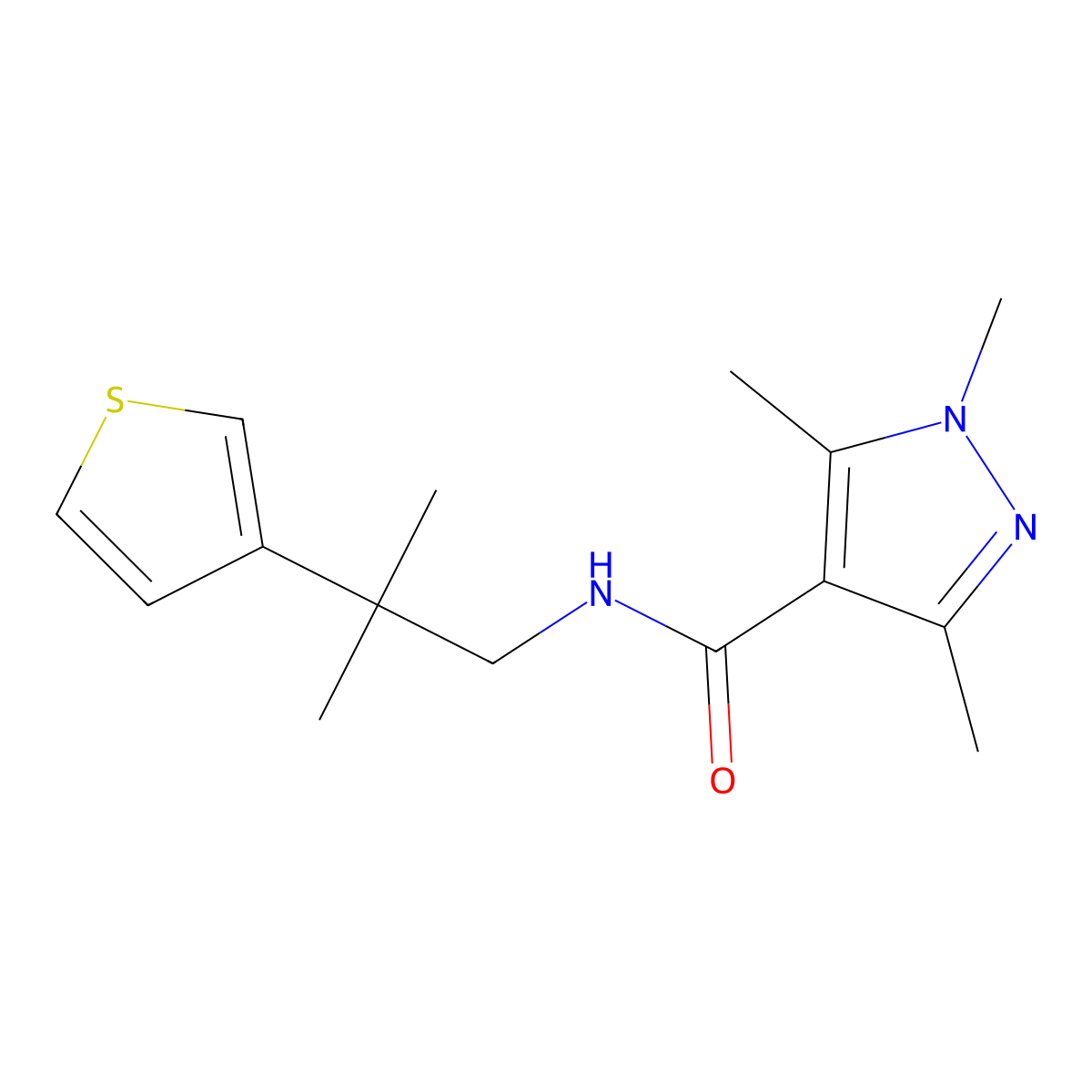 1,3,5-trimethyl-N-(2-methyl-2-(thiophen-3-yl)propyl)-1H-pyrazole-4-carboxamide molecular structure, CAS 2320670-91-3