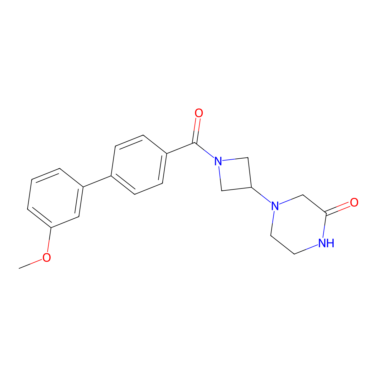 4-(1-{3'-Methoxy-[1,1'-biphenyl]-4-carbonyl}azetidin-3-yl)piperazin-2-one molecular structure, CAS 2320671-10-9