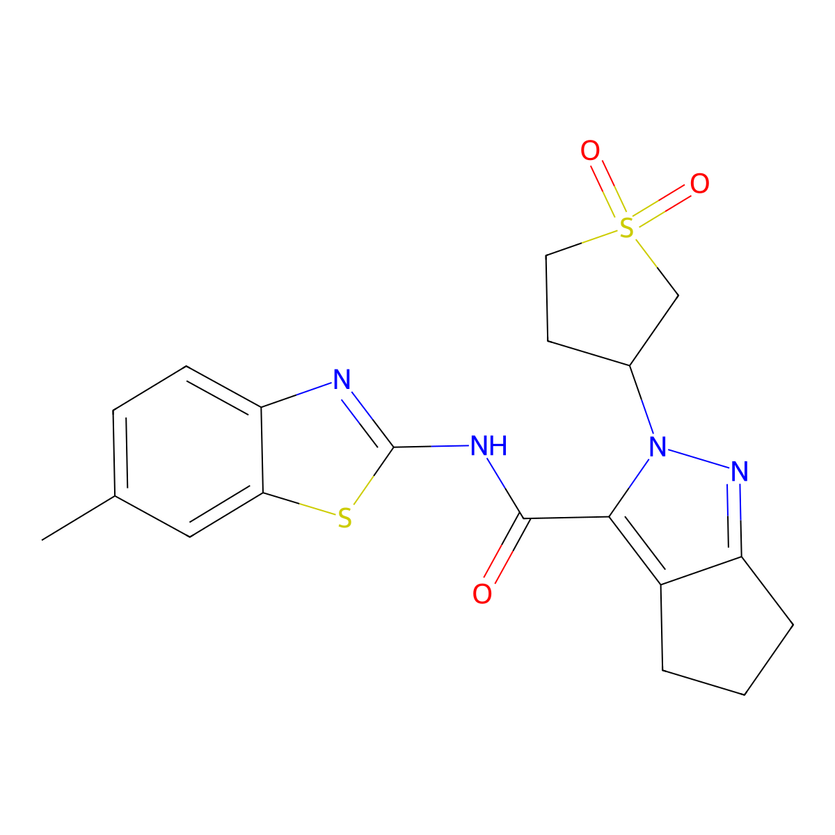 2-(1,1-dioxidotetrahydrothiophen-3-yl)-N-(6-methylbenzo[d]thiazol-2-yl)-2,4,5,6-tetrahydrocyclopenta[c]pyrazole-3-carboxamide molecular structure, CAS 2320680-17-7