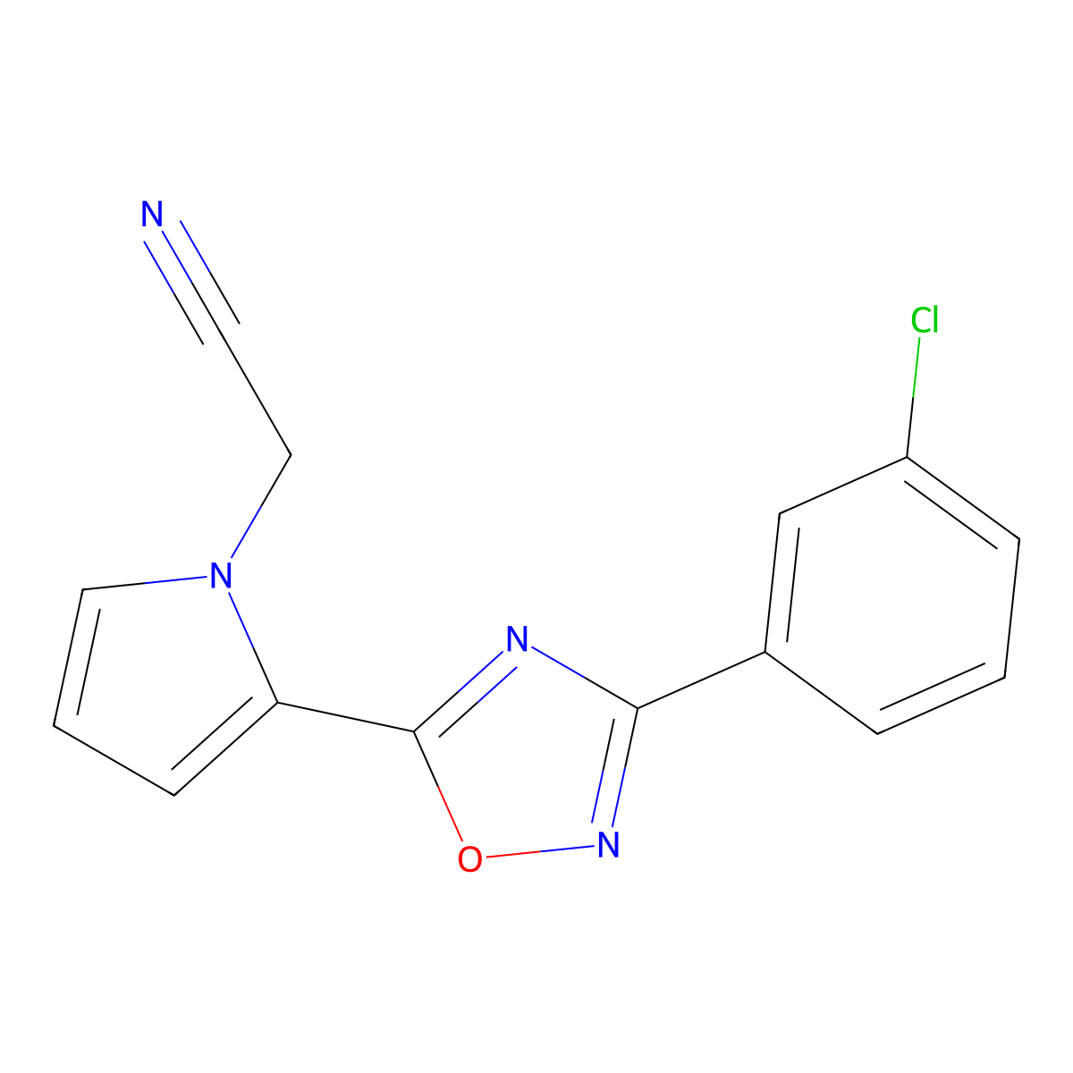2-(2-(3-(3-chlorophenyl)-1,2,4-oxadiazol-5-yl)-1H-pyrrol-1-yl)acetonitrile molecular structure, CAS 2320680-31-5