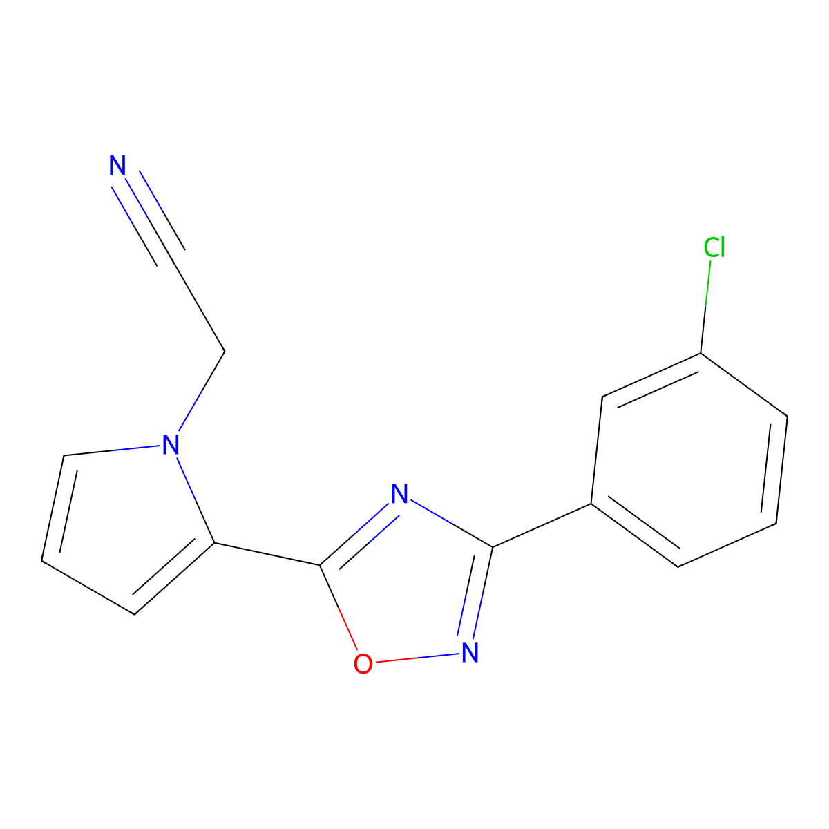 2-(2-(3-(3-chlorophenyl)-1,2,4-oxadiazol-5-yl)-1H-pyrrol-1-yl)acetonitrile molecular structure, CAS 2320680-31-5