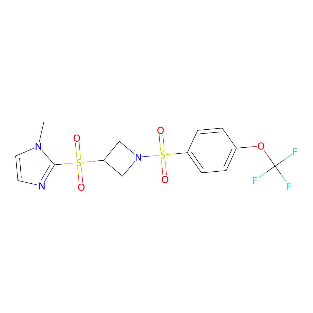 1-methyl-2-({1-[4-(trifluoromethoxy)benzenesulfonyl]azetidin-3-yl}sulfonyl)-1H-imidazole molecular structure, CAS 2320680-37-1