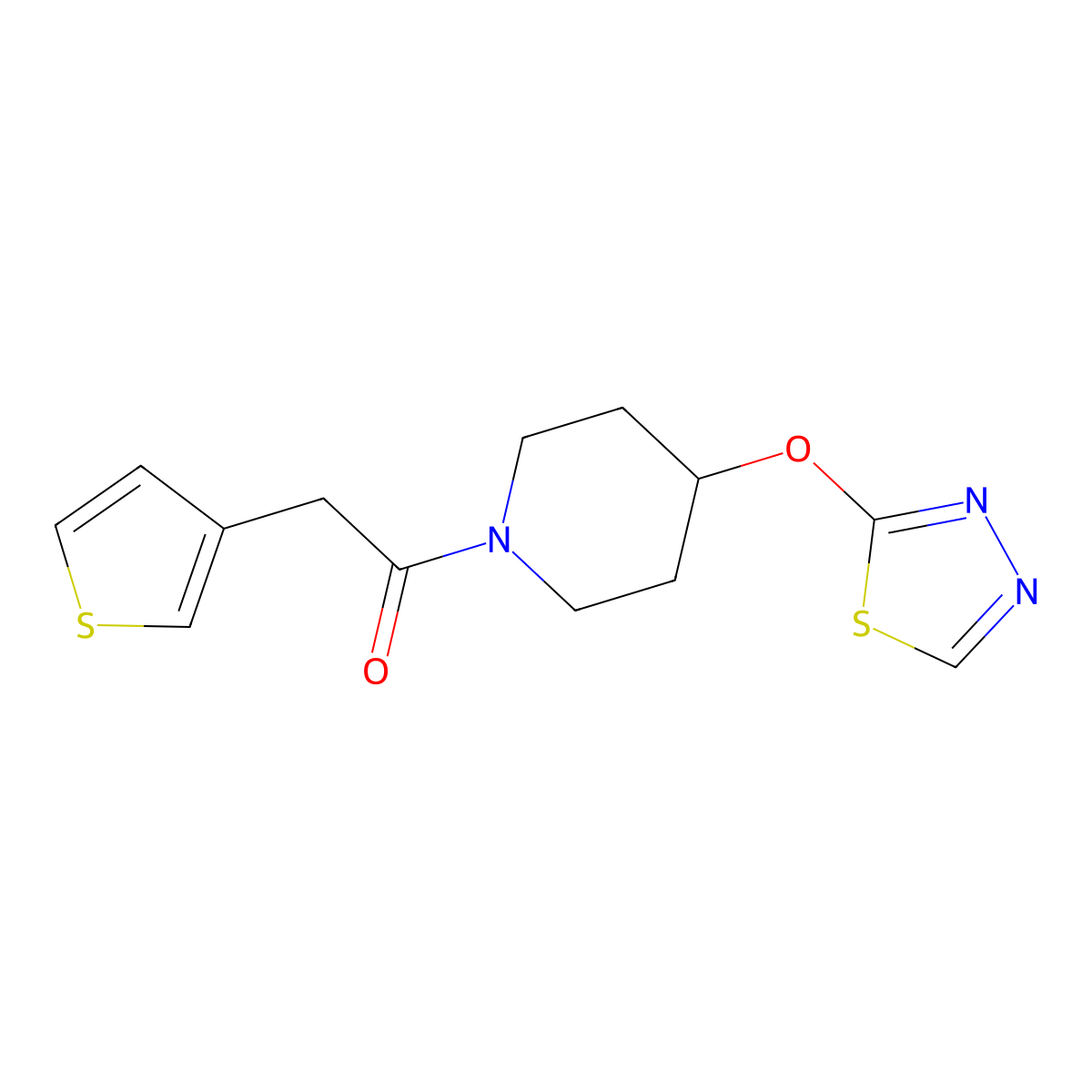 1-(4-((1,3,4-Thiadiazol-2-yl)oxy)piperidin-1-yl)-2-(thiophen-3-yl)ethan-1-one molecular structure, CAS 2320680-66-6