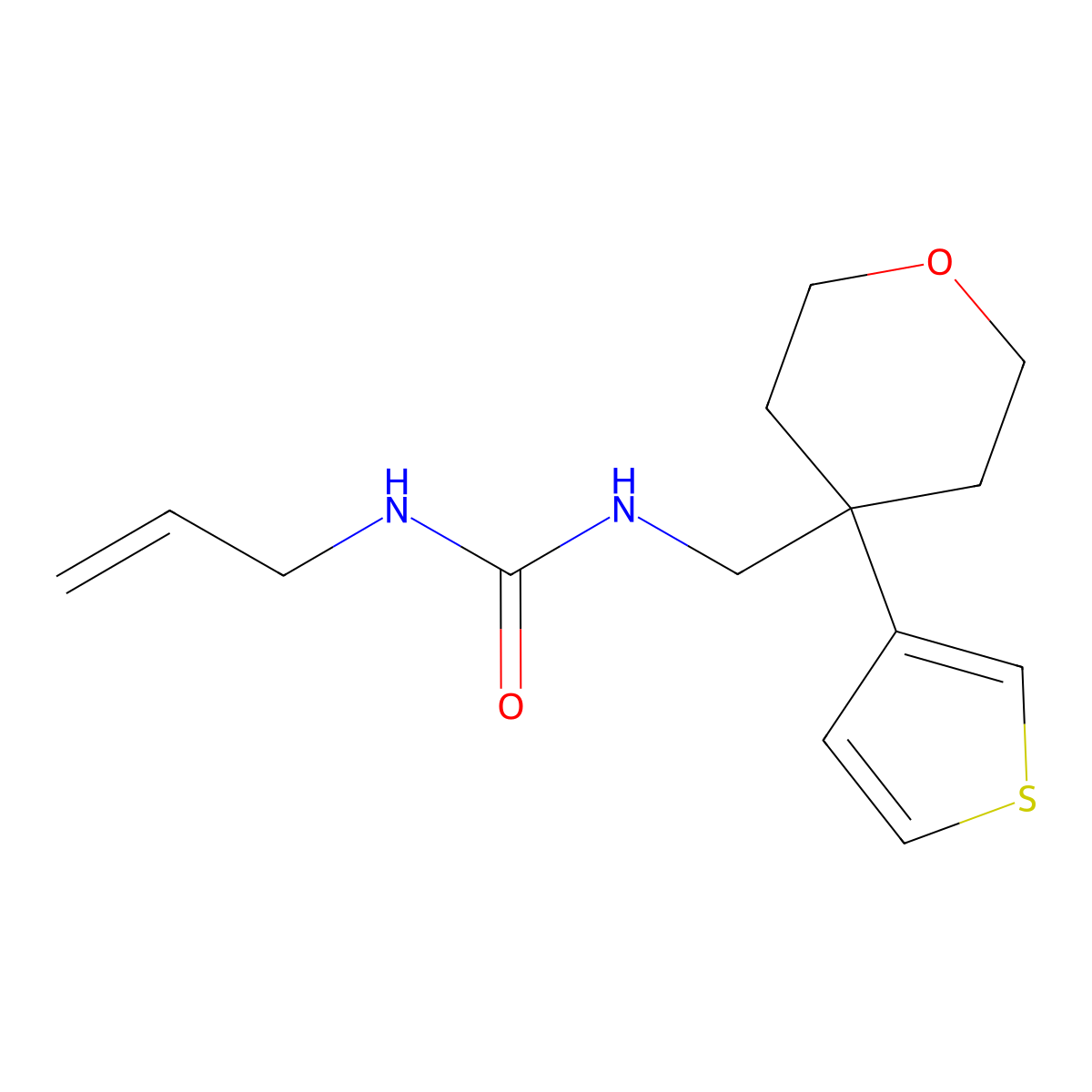 1-allyl-3-((4-(thiophen-3-yl)tetrahydro-2H-pyran-4-yl)methyl)urea molecular structure, CAS 2320680-73-5