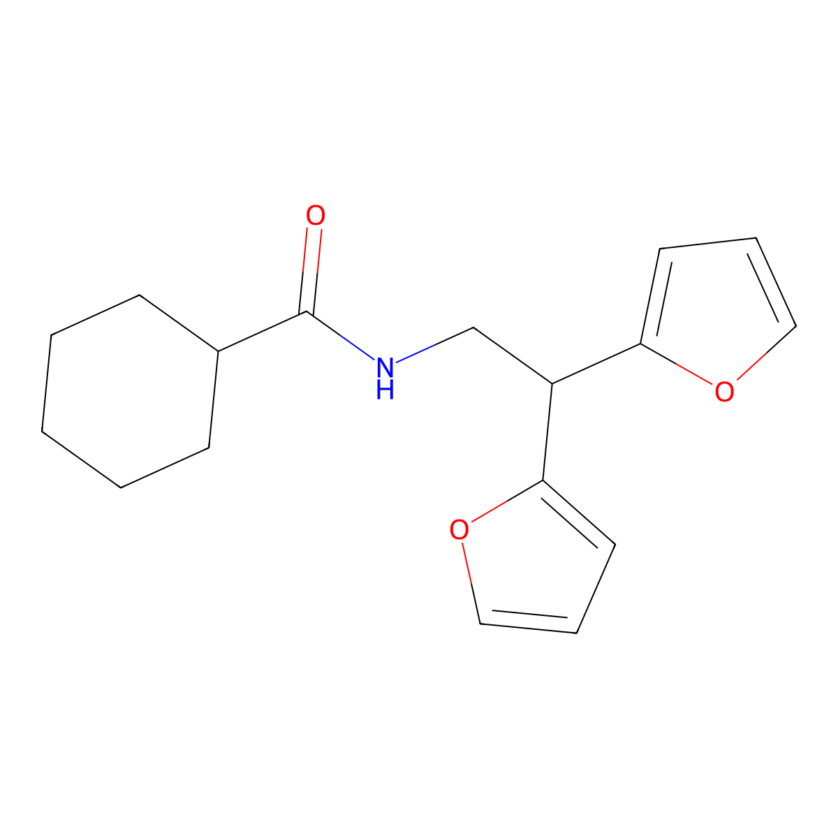 N-[2,2-bis(furan-2-yl)ethyl]cyclohexanecarboxamide molecular structure, CAS 2320680-83-7