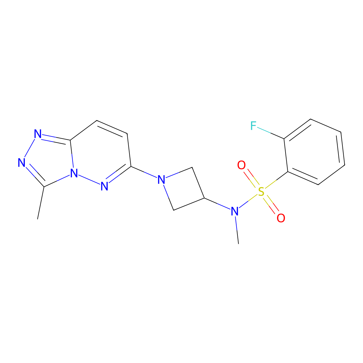 2-fluoro-N-methyl-N-(1-(3-methyl-[1,2,4]triazolo[4,3-b]pyridazin-6-yl)azetidin-3-yl)benzenesulfonamide molecular structure, CAS 2320680-88-2