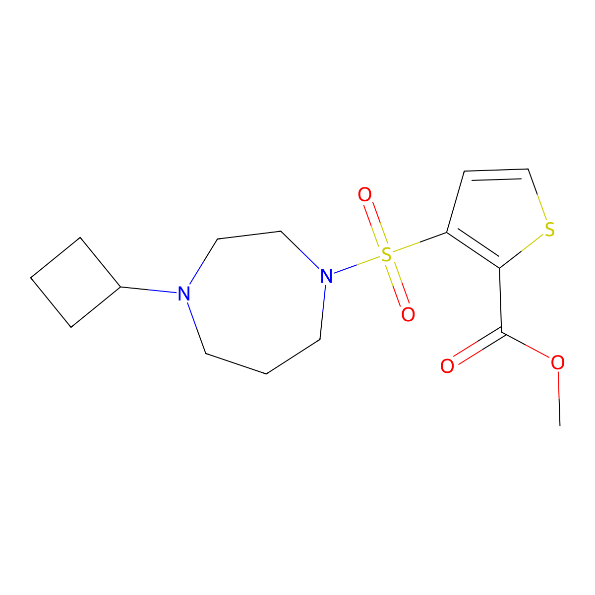 Methyl 3-[(4-cyclobutyl-1,4-diazepan-1-yl)sulfonyl]thiophene-2-carboxylate molecular structure, CAS 2320681-36-3