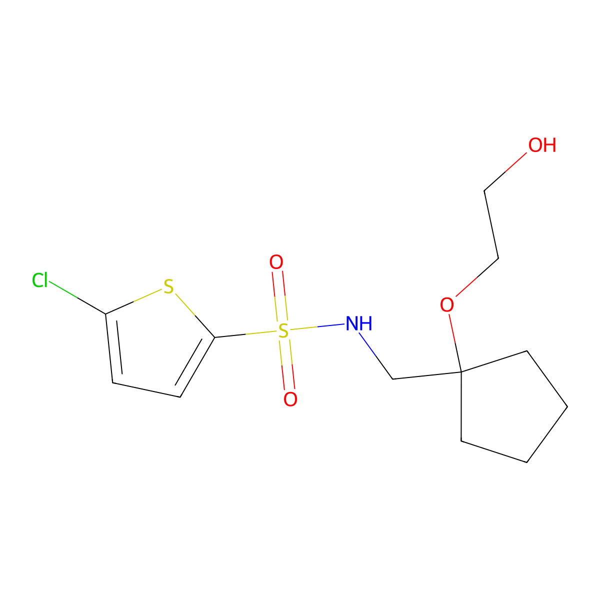 5-chloro-N-((1-(2-hydroxyethoxy)cyclopentyl)methyl)thiophene-2-sulfonamide molecular structure, CAS 2320681-61-4