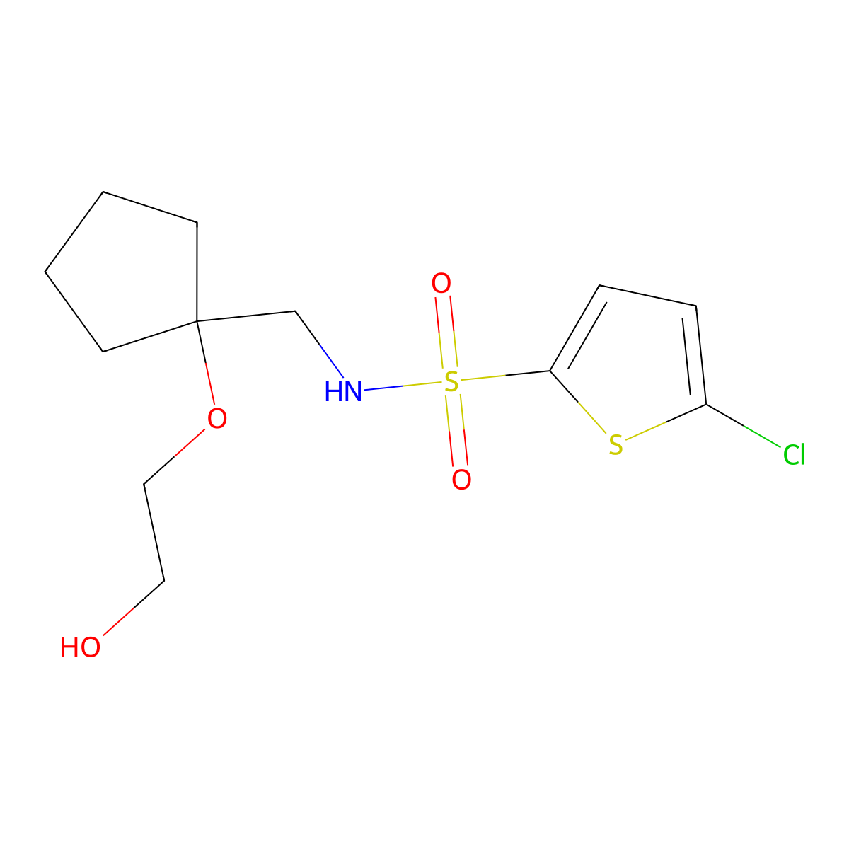 5-chloro-N-((1-(2-hydroxyethoxy)cyclopentyl)methyl)thiophene-2-sulfonamide molecular structure, CAS 2320681-61-4
