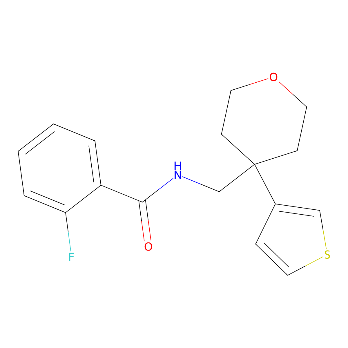 2-fluoro-N-{[4-(thiophen-3-yl)oxan-4-yl]methyl}benzamide molecular structure, CAS 2320681-67-0