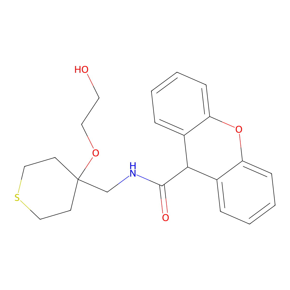 N-{[4-(2-hydroxyethoxy)thian-4-yl]methyl}-9H-xanthene-9-carboxamide molecular structure, CAS 2320682-85-5