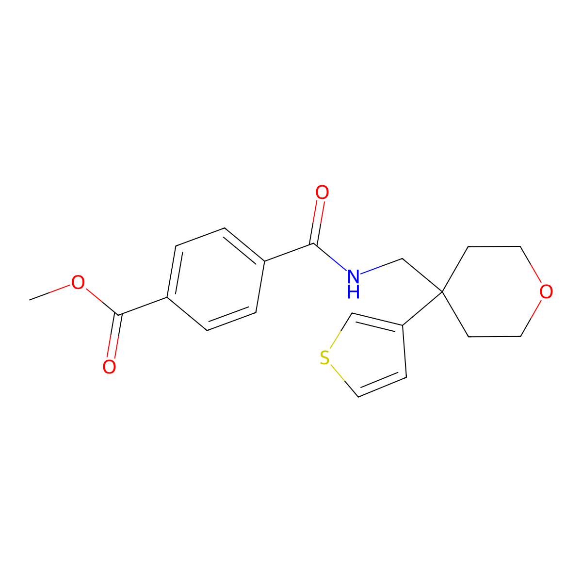 Methyl 4-({[4-(thiophen-3-yl)oxan-4-yl]methyl}carbamoyl)benzoate molecular structure, CAS 2320683-11-0