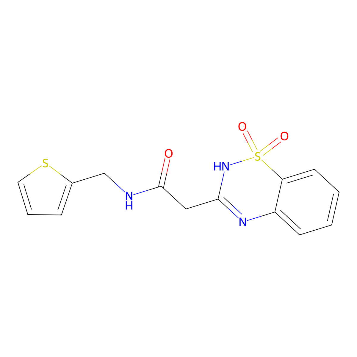 2-(1,1-dioxo-2H-1lambda6,2,4-benzothiadiazin-3-yl)-N-[(thiophen-2-yl)methyl]acetamide molecular structure, CAS 2320683-16-5