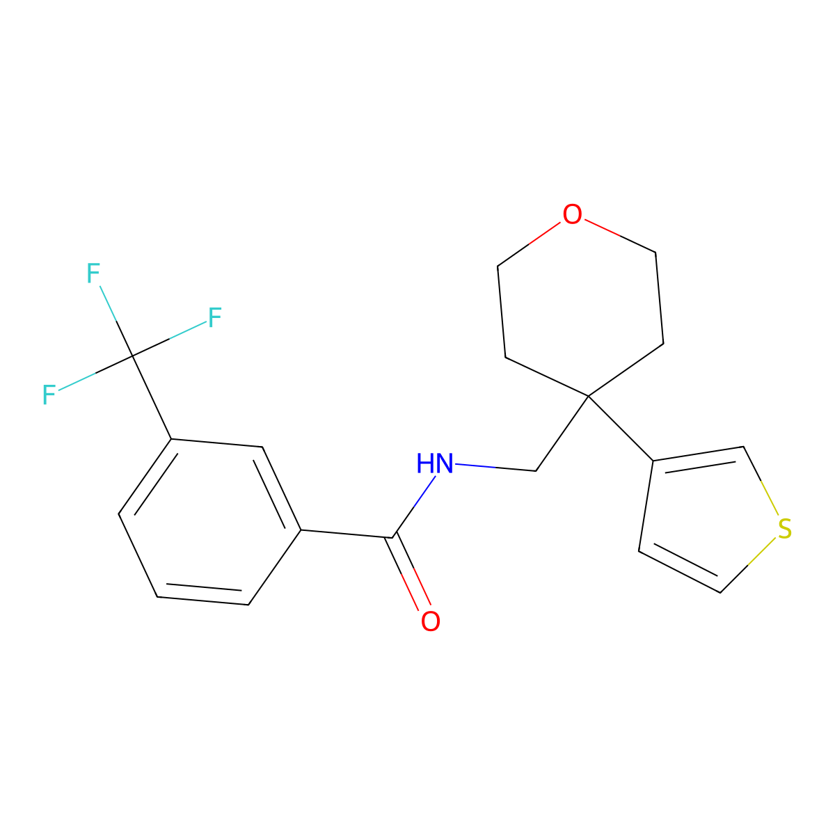 N-{[4-(thiophen-3-yl)oxan-4-yl]methyl}-3-(trifluoromethyl)benzamide molecular structure, CAS 2320683-23-4
