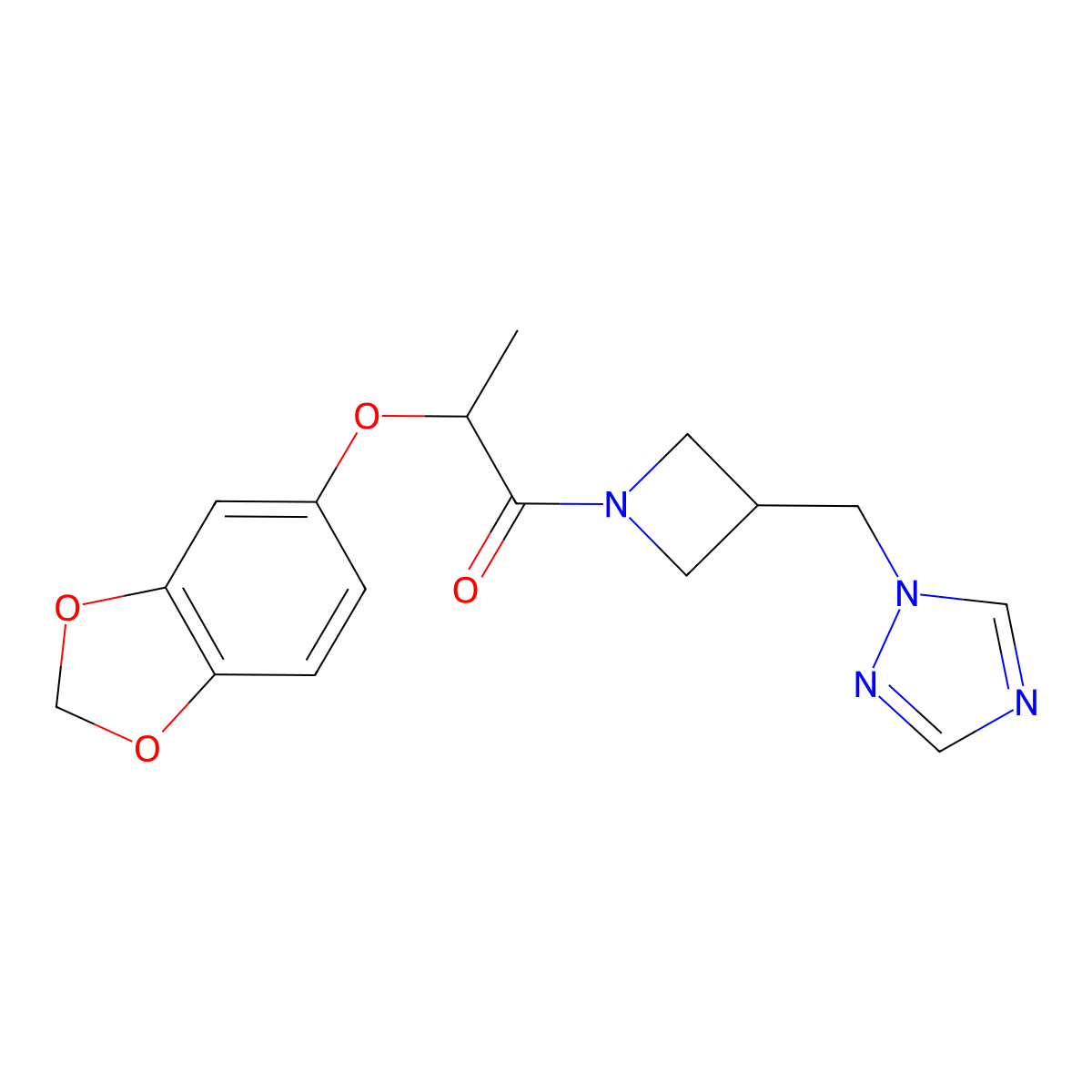 2-(2H-1,3-benzodioxol-5-yloxy)-1-{3-[(1H-1,2,4-triazol-1-yl)methyl]azetidin-1-yl}propan-1-one molecular structure, CAS 2320684-02-2