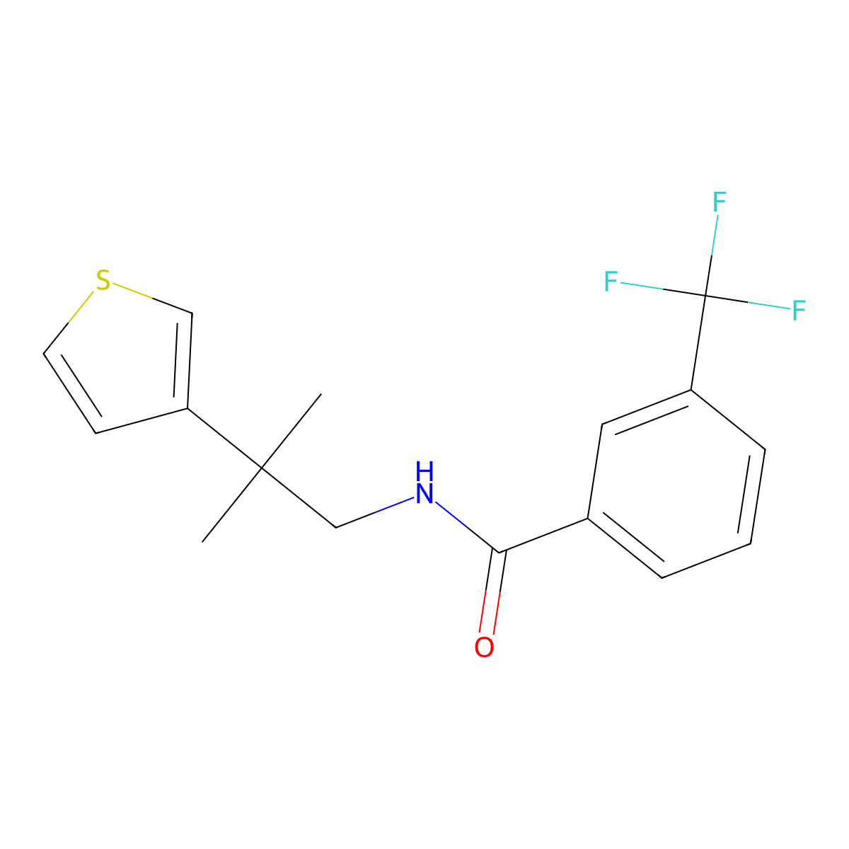N-(2-methyl-2-(thiophen-3-yl)propyl)-3-(trifluoromethyl)benzamide molecular structure, CAS 2320684-12-4