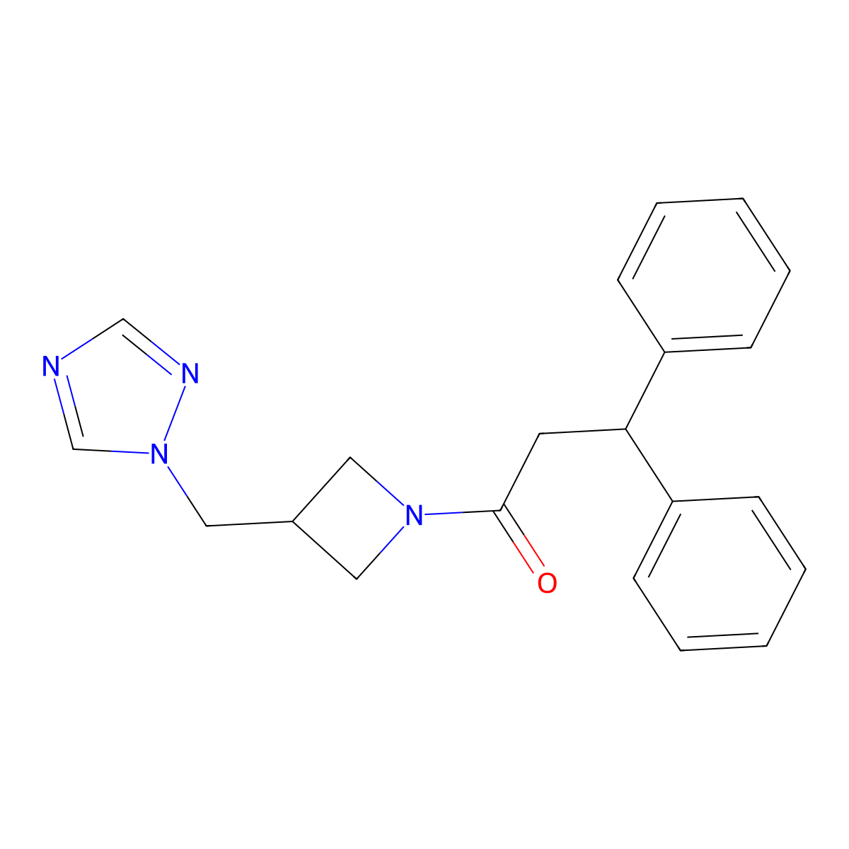 3,3-diphenyl-1-{3-[(1H-1,2,4-triazol-1-yl)methyl]azetidin-1-yl}propan-1-one molecular structure, CAS 2320684-32-8