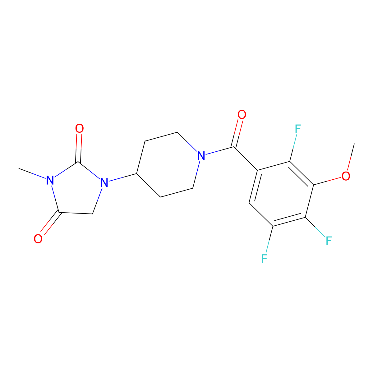 3-Methyl-1-[1-(2,4,5-trifluoro-3-methoxybenzoyl)piperidin-4-yl]imidazolidine-2,4-dione molecular structure, CAS 2320684-43-1