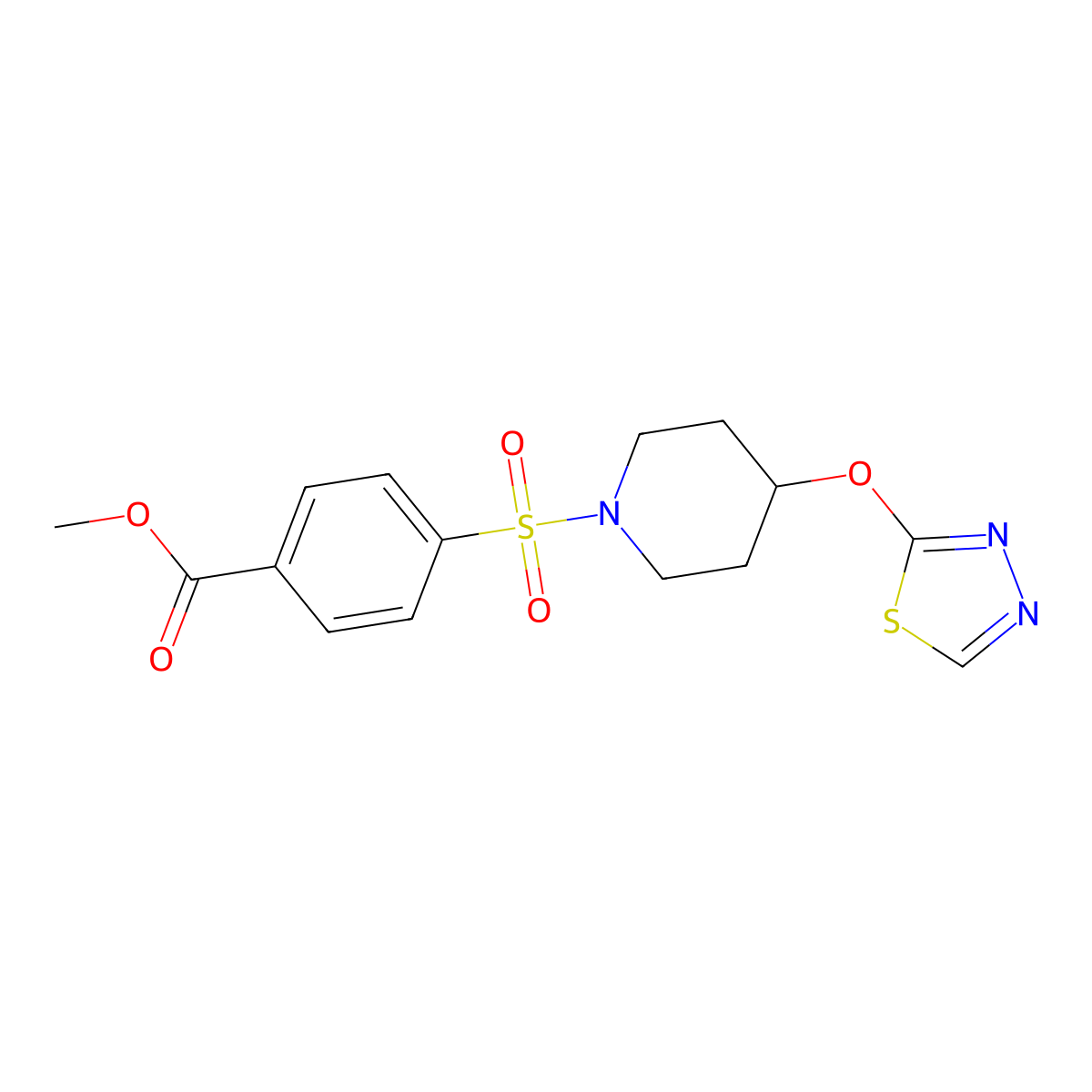 Methyl 4-{[4-(1,3,4-thiadiazol-2-yloxy)piperidin-1-yl]sulfonyl}benzoate molecular structure, CAS 2320684-49-7