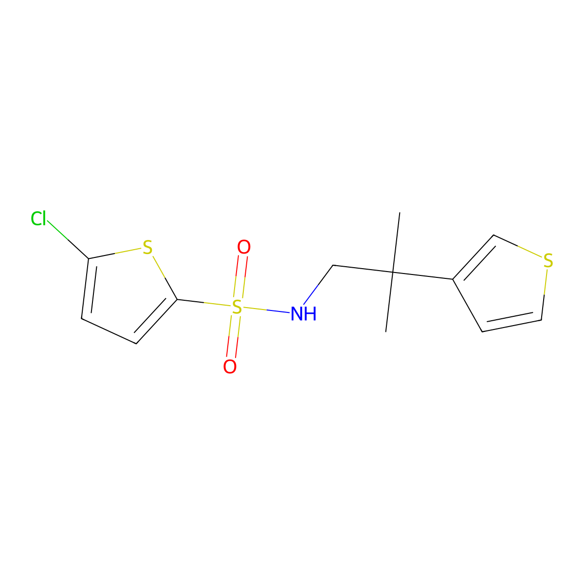 5-chloro-N-(2-methyl-2-(thiophen-3-yl)propyl)thiophene-2-sulfonamide molecular structure, CAS 2320684-57-7