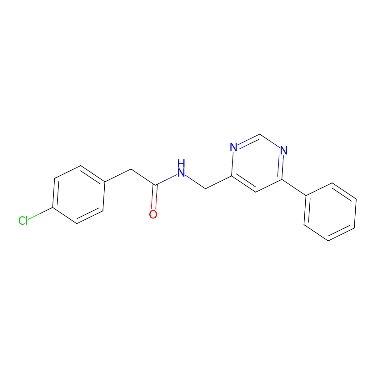 2-(4-chlorophenyl)-N-[(6-phenylpyrimidin-4-yl)methyl]acetamide molecular structure, CAS 2320684-78-2