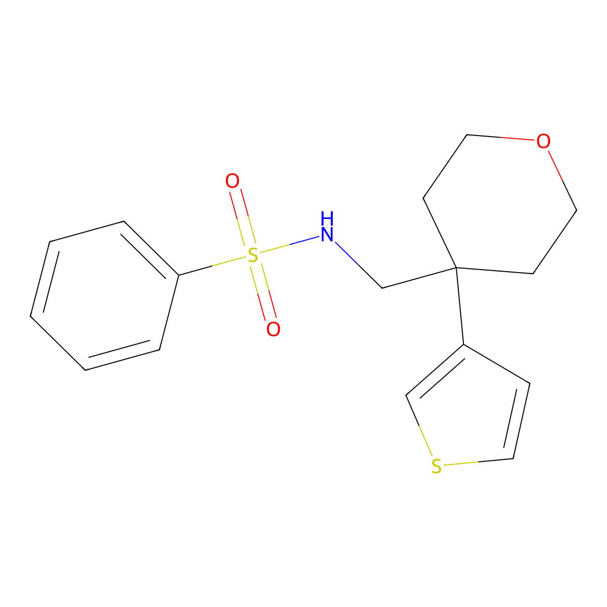 N-{[4-(thiophen-3-yl)oxan-4-yl]methyl}benzenesulfonamide molecular structure, CAS 2320684-79-3
