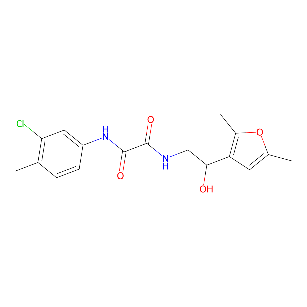 N'-(3-chloro-4-methylphenyl)-N-[2-(2,5-dimethylfuran-3-yl)-2-hydroxyethyl]ethanediamide molecular structure, CAS 2320684-86-2